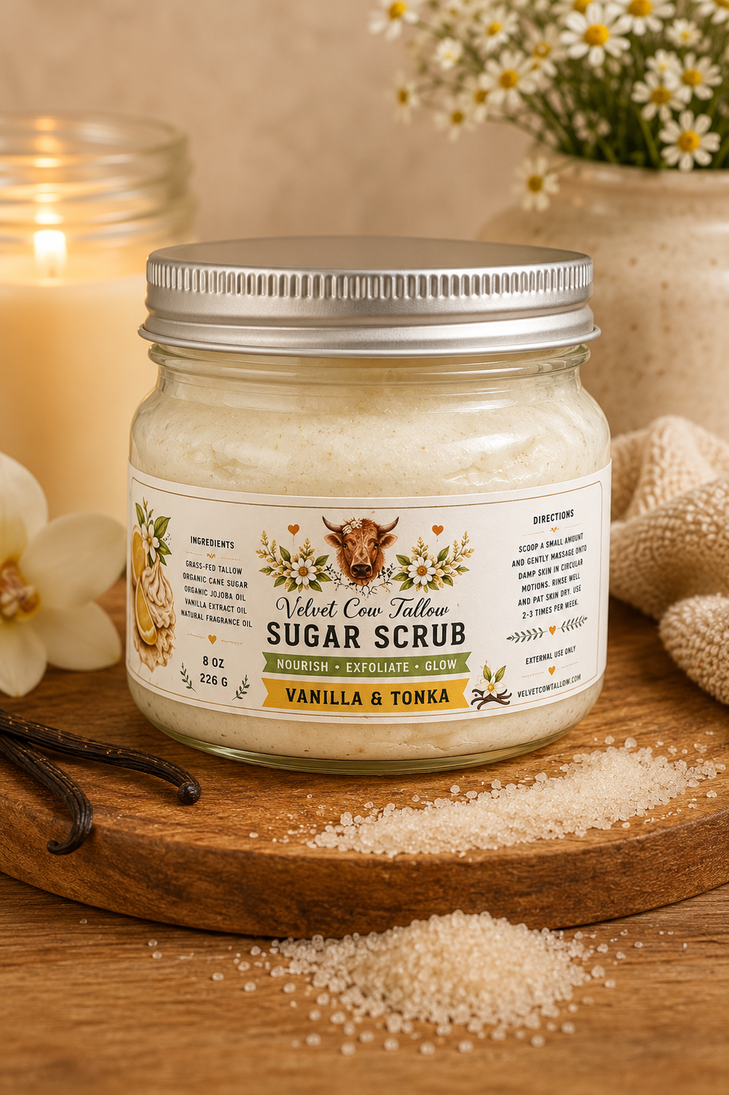 Tallow Sugar Scrub- Natural Exfoliating & Moisturizing Body Polish