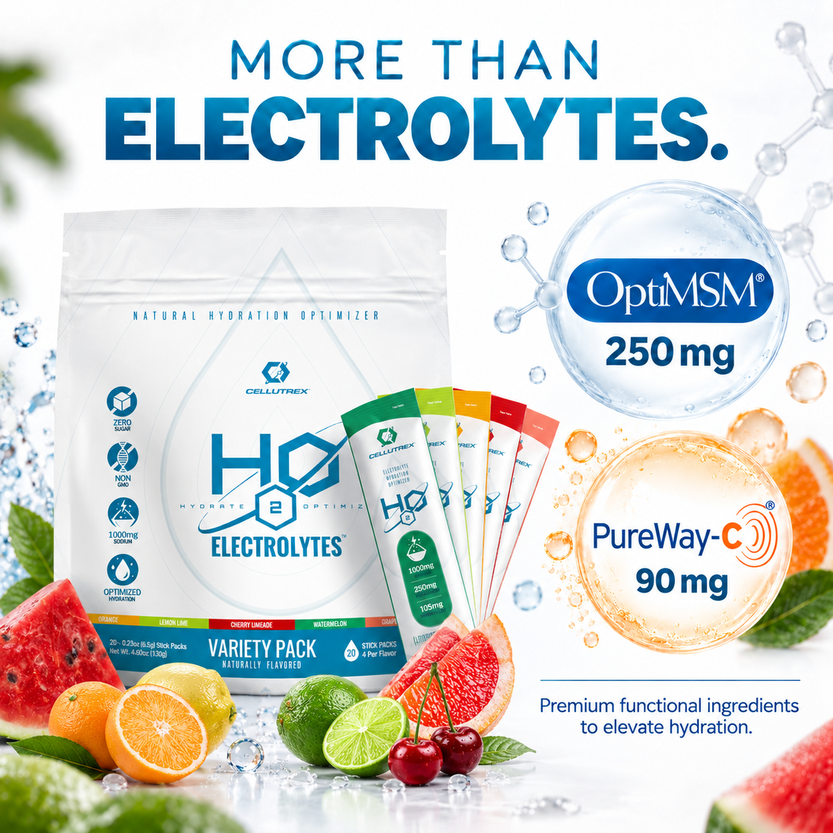 H2O ELECTROLYTES™ - Variety Pack (20 Count) - Zero Sugar Electrolyte Powder