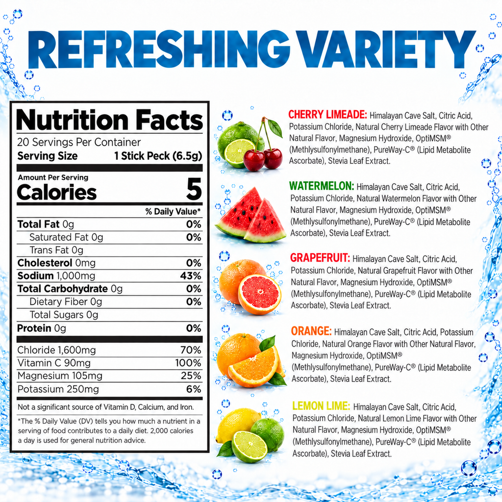 H2O ELECTROLYTES™ - Variety Pack (20 Count) - Zero Sugar Electrolyte Powder